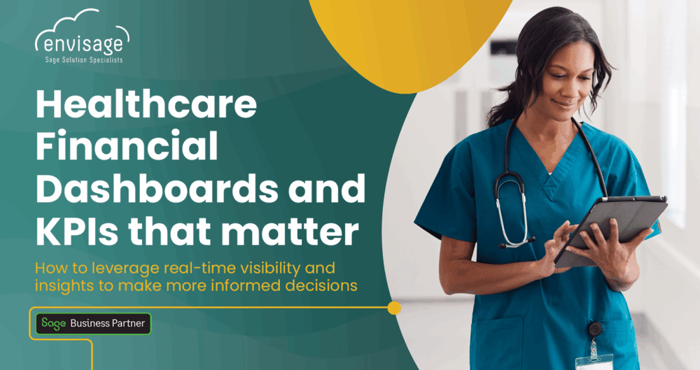 Healthcare financial dashboards and KPIs eBook showing how Sage Intacct helps healthcare organisations improve visibility, compliance, and decision-making