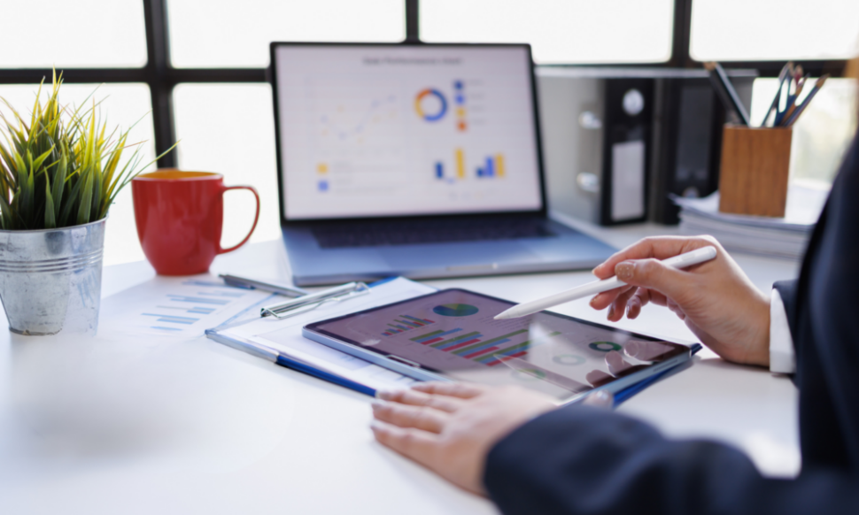 Big data technology concept with financial data visualisation representing Sage Intacct implementation and cloud insights